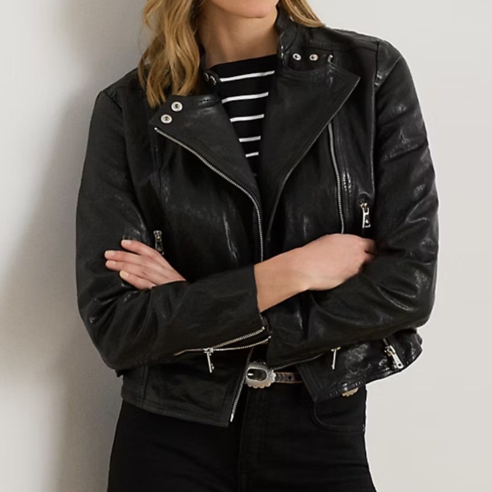 Lauren Ralph Lauren Leather Moto Jacket 18W Black NWT Asymmetrical Biker LRL